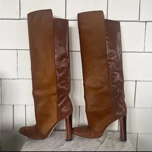 SOLD OUT Manolo Blahnik x J. Mendel Boots 38 Brown Leather Hair Mirrored Heel